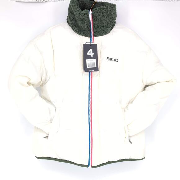 Fourlaps Polar Quilted Reversible Unisex Thyme/White Sherpa Jacket - Size S -NWT - Picture 4 of 15